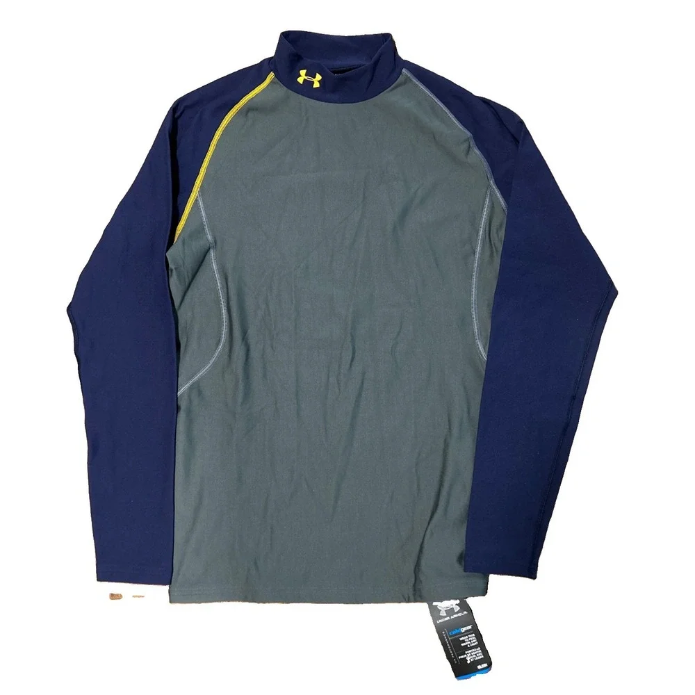 Under Armour ColdGear Shirt Men 2XL Gray Mock Neck Long Sleeve Athletic Training